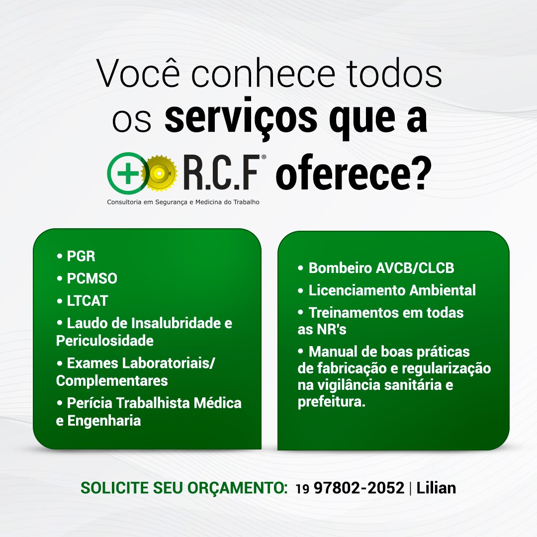 Você sabe quais serviços em Segurança e Medicina do Trabalho nós prestamos, aqui na RCF?